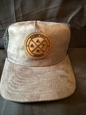 New Grey Suede Enjoy Life Trucker Cap with Round Patch
